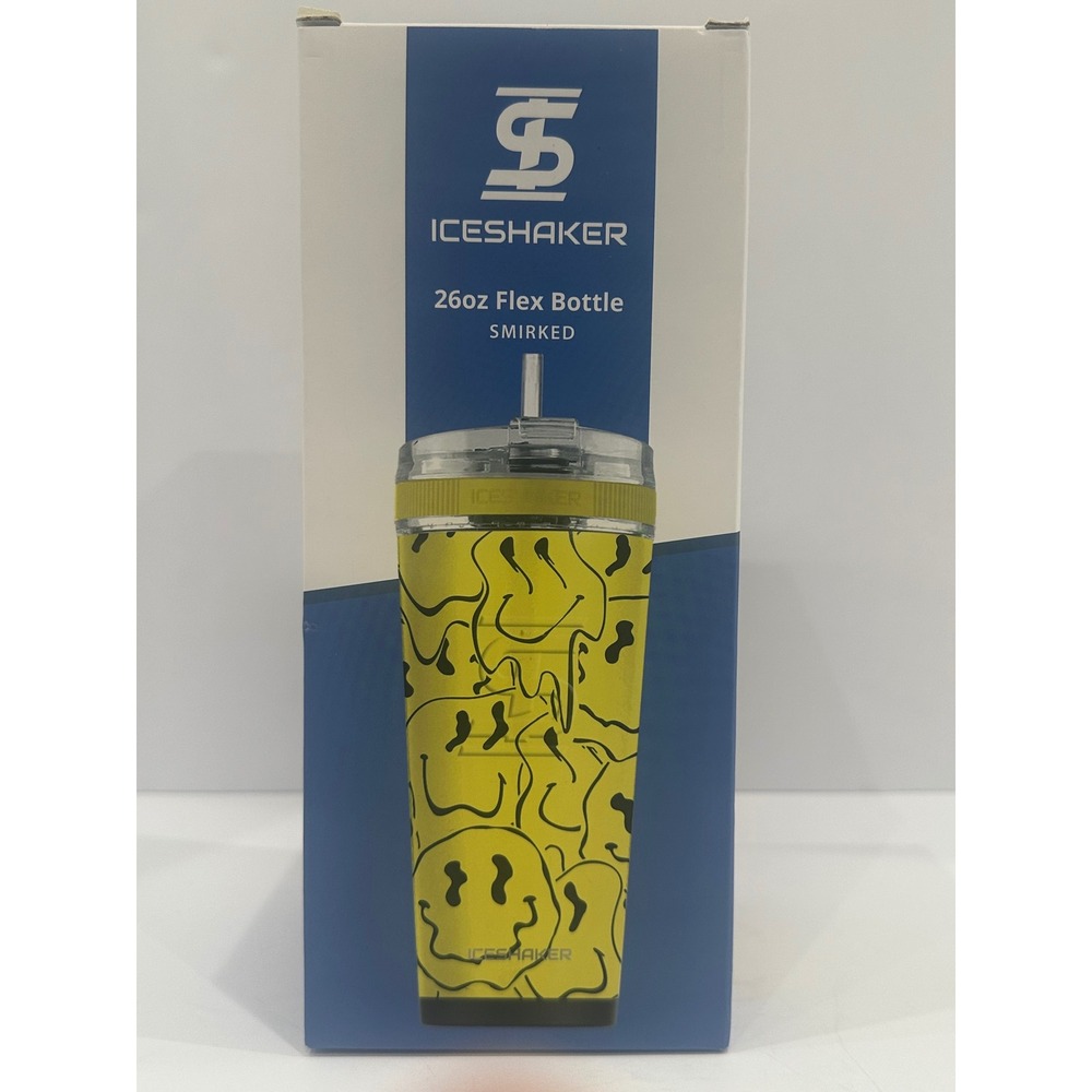 Ice Shaker 26oz Flex Bottle Smirked Yellow Melting Smiley Face Insulated Tumbler